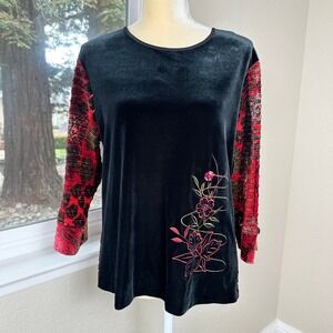 Vintage GW Division of Graff Burnt Velvet Top Women M Black Embroider Whimsigoth